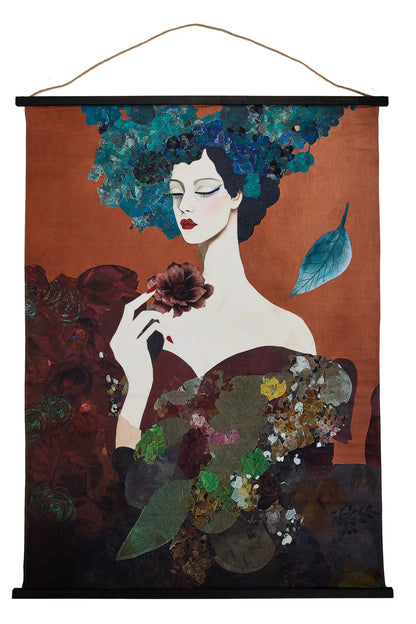 Allo - Tela Stampa Donna Foglie E Fiori Sfondo Arancione 115X153