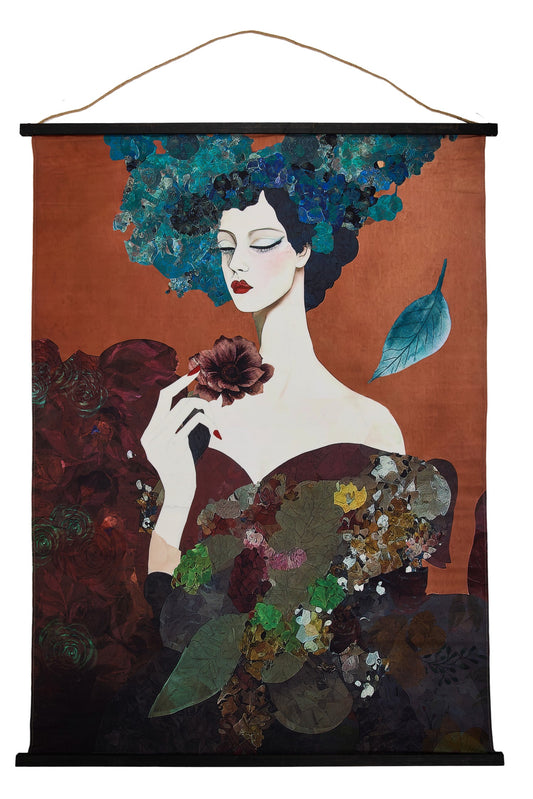 Allo - Tela Stampa Donna Foglie E Fiori Sfondo Arancione 115X153