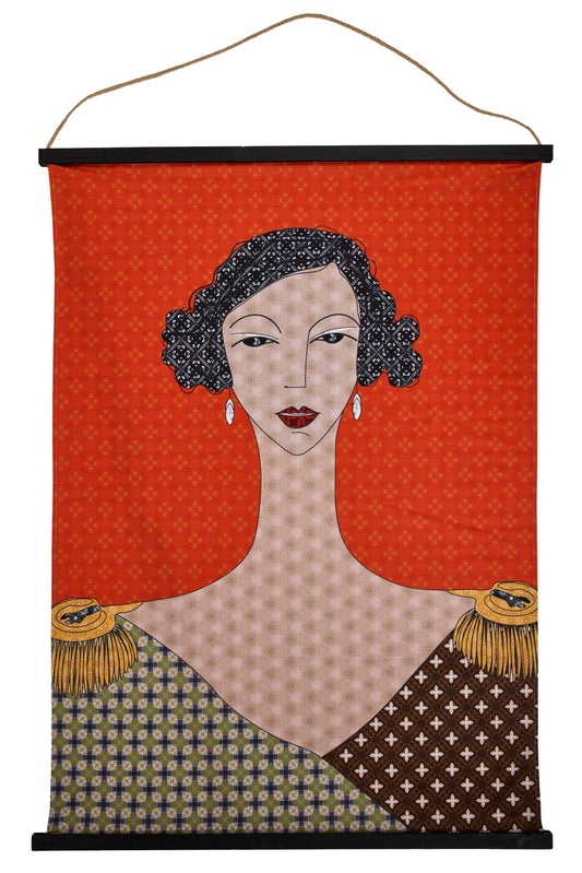 Bientot - Tela Stampa Donna Con Sfondo Arancione 90X120