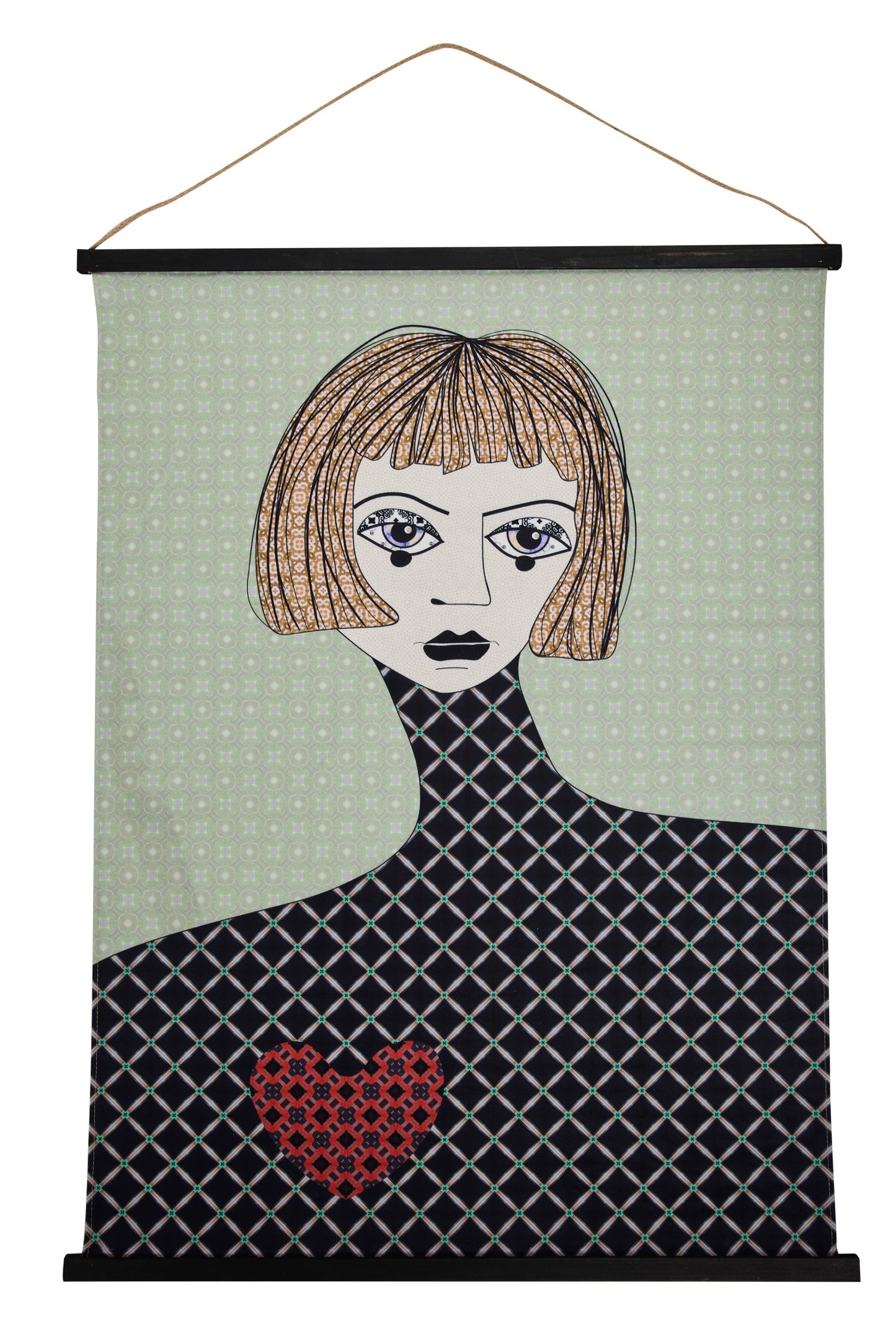 Salut - Tela Stampa Donna Con Cuore E Sfondo Verde 90X120