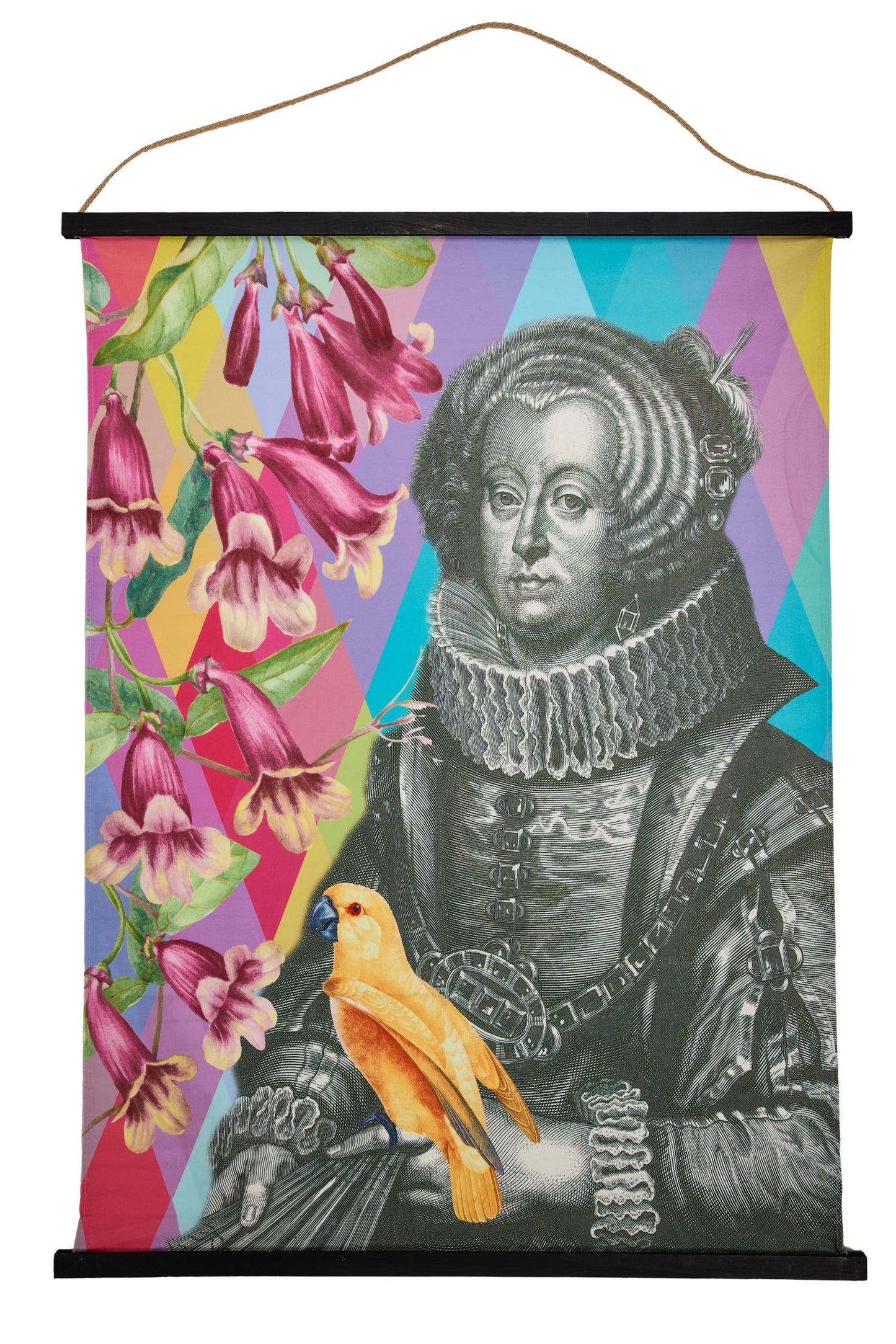 De Rien - Tela Stampa Donna Bianco/Nero E Uccello Giallo 90X120