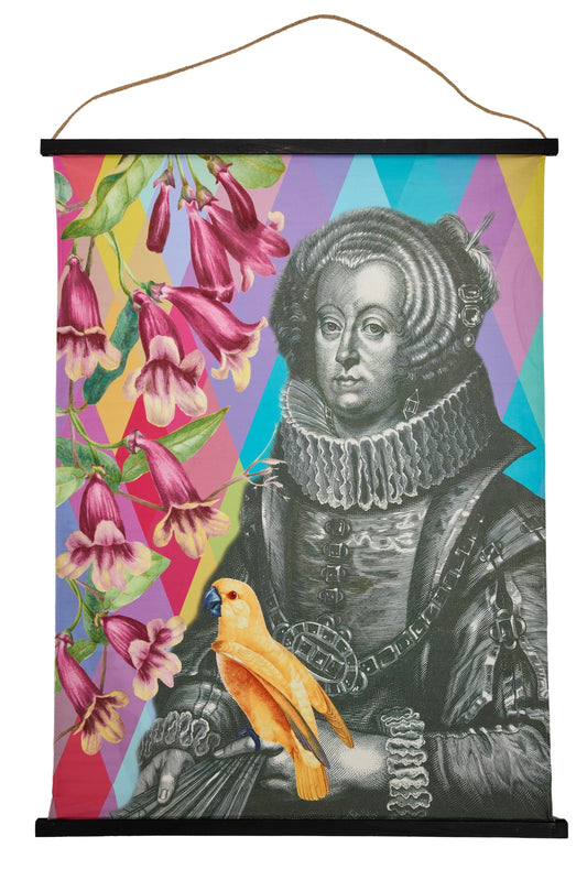 De Rien - Tela Stampa Donna Bianco/Nero E Uccello Giallo 90X120