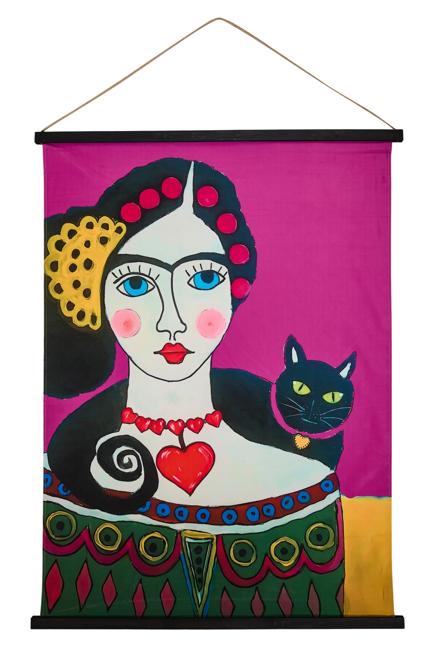 Besito - Tela Stampa Donna Con Gatto Nero 90X120