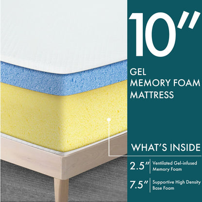 Materasso memory gel ipoallergenico CertiPUR-US DH BASIC da 10 pollici di Denhour