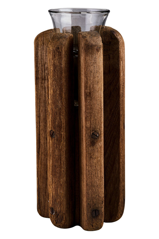 Primitivo - Vasetto Porta Candele In Legno Con Vetro