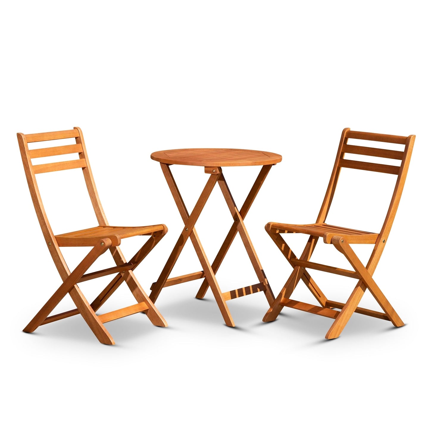 DTY Outdoor Living Twin Lakes Set da bistrot in eucalipto da 3 pezzi, rotondo, olio naturale