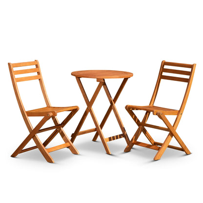 DTY Outdoor Living Twin Lakes Set da bistrot in eucalipto da 3 pezzi, rotondo, olio naturale