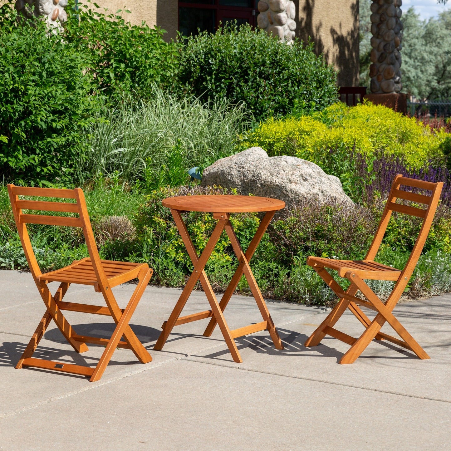 DTY Outdoor Living Twin Lakes Set da bistrot in eucalipto da 3 pezzi, rotondo, olio naturale