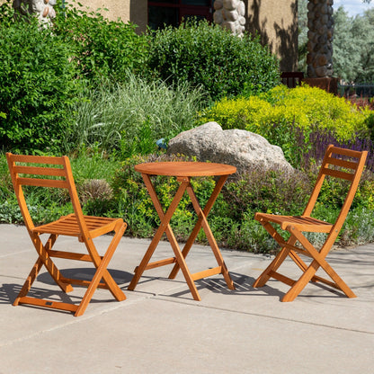 DTY Outdoor Living Twin Lakes Set da bistrot in eucalipto da 3 pezzi, rotondo, olio naturale