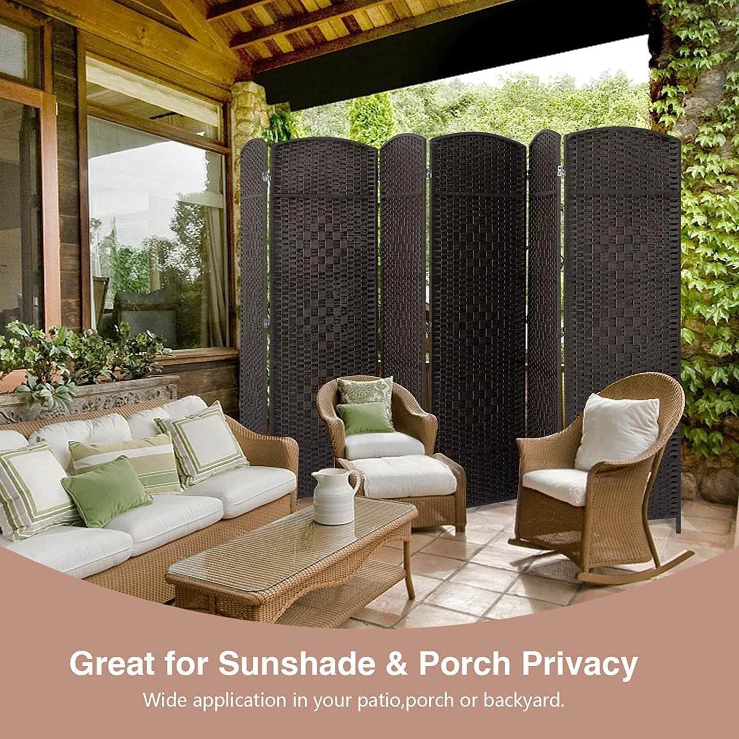 Divisorio per ambienti, divisorio pieghevole in fibra intrecciata, alto 6 piedi, indipendente