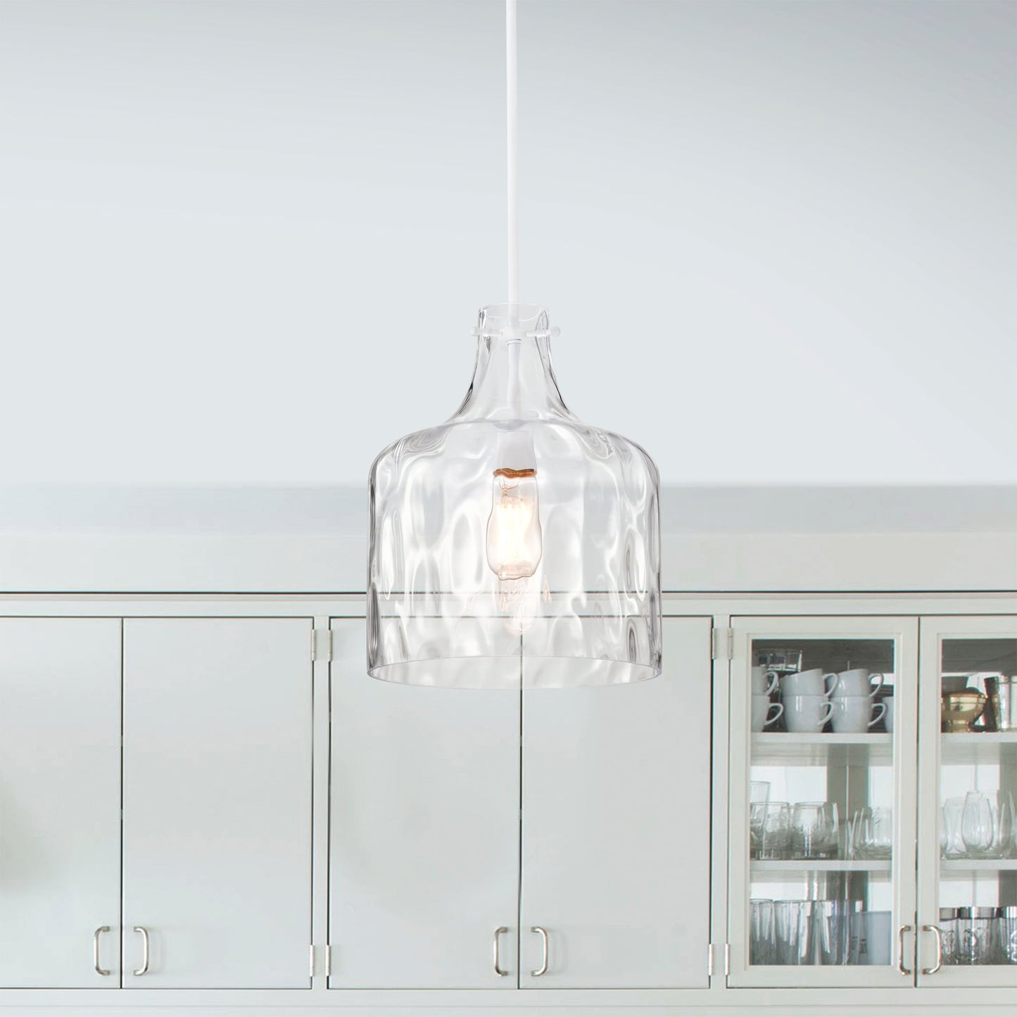 Lampada a sospensione singola in vetro trasparente con fossette Daelan - 12 pollici