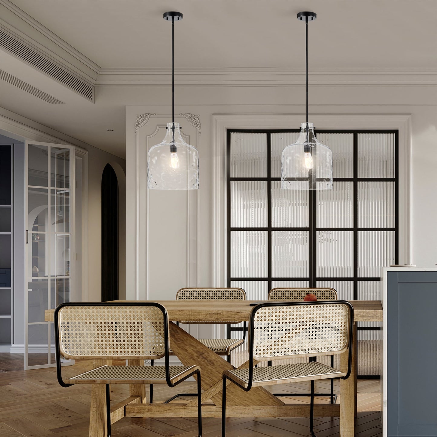 Lampada a sospensione singola in vetro trasparente con fossette Daelan - 12 pollici