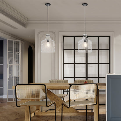 Lampada a sospensione singola in vetro trasparente con fossette Daelan - 12 pollici