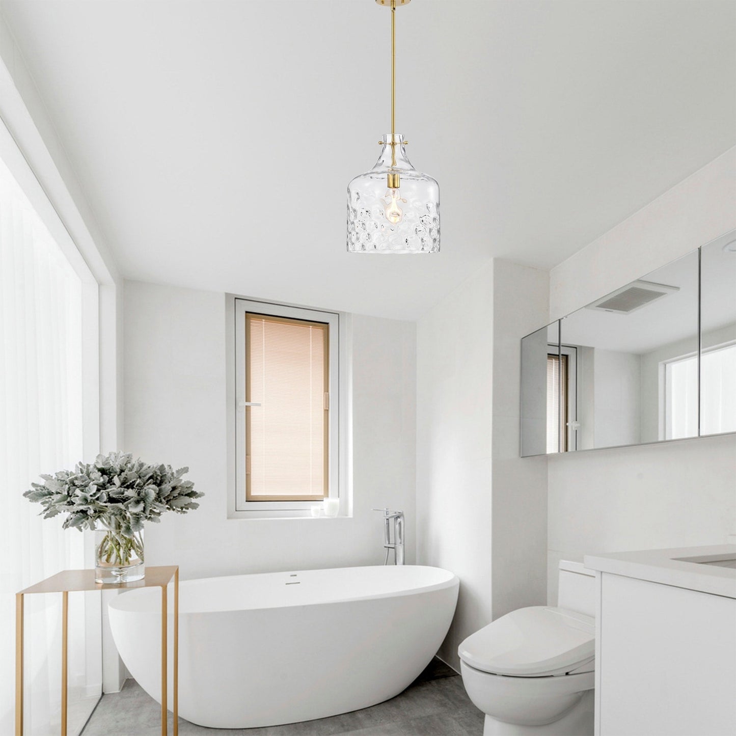 Lampada a sospensione singola in vetro trasparente con fossette Daelan - 12 pollici