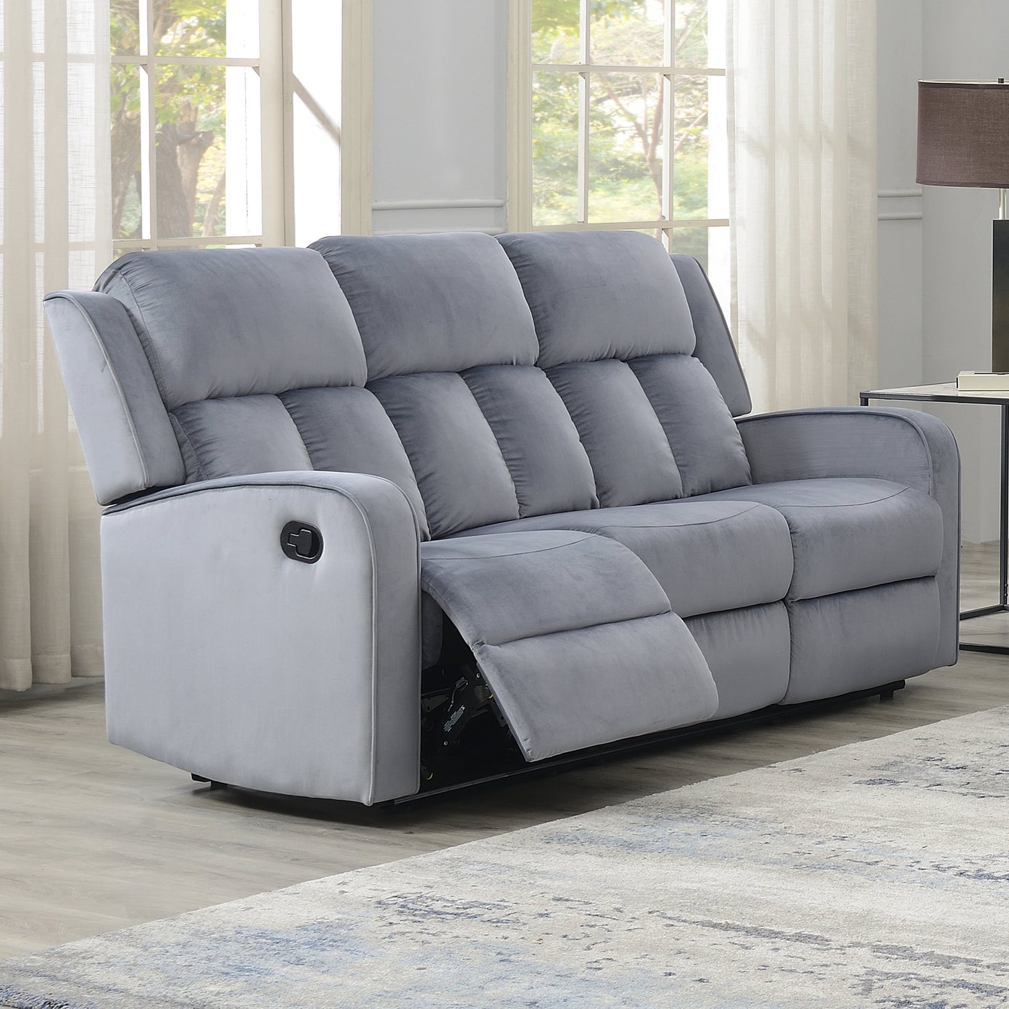 Divano reclinabile imbottito in tessuto grigio-blu Dale