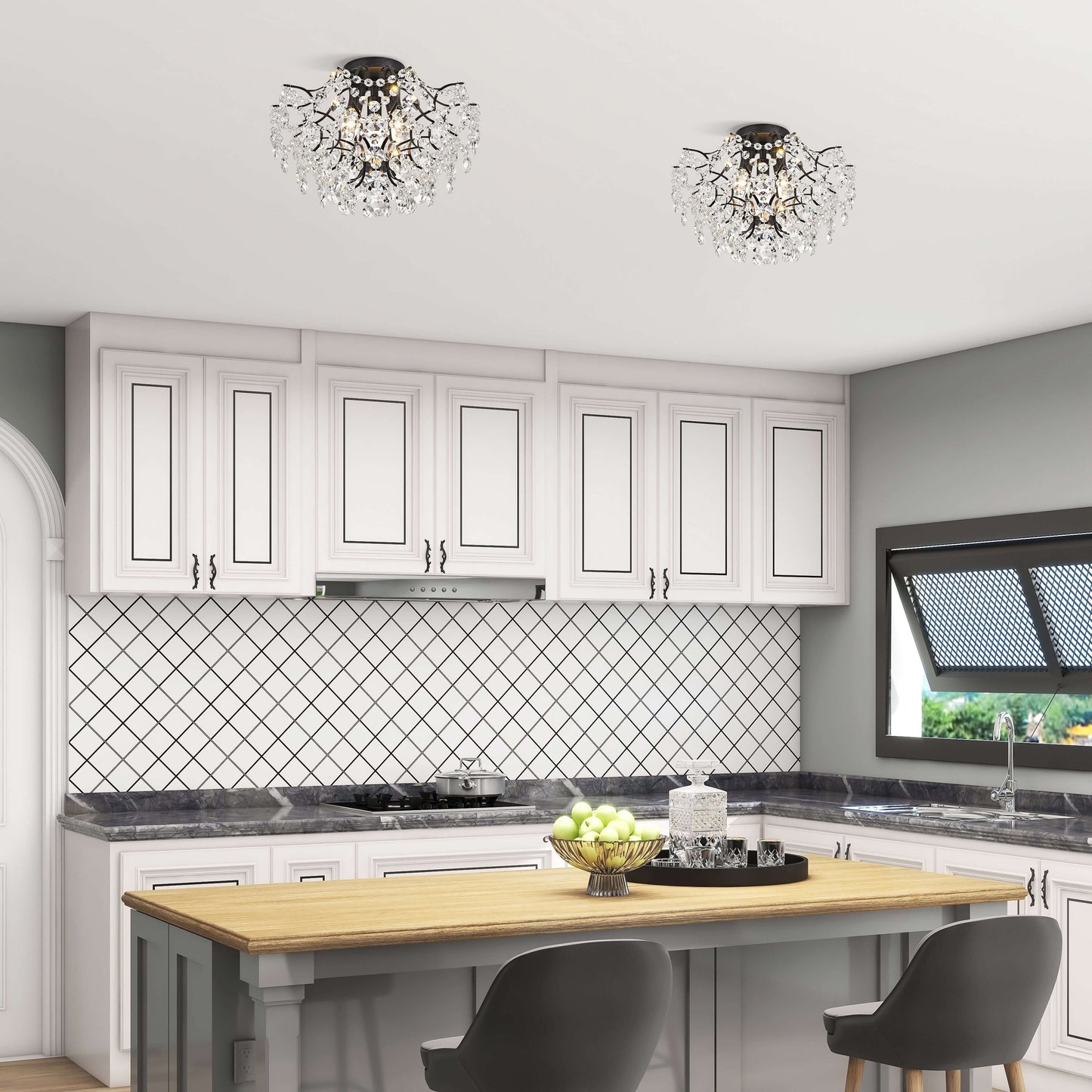 Dalia Elegante lampada da soffitto a 3 luci in cristallo per interni