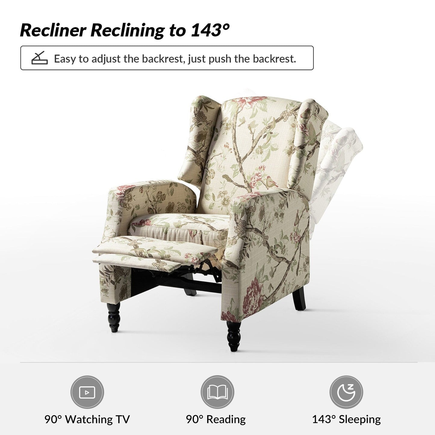 Poltrona reclinabile manuale Damaris Mid-Century Modern con schienale alto, set da 2 di HULALA HOME