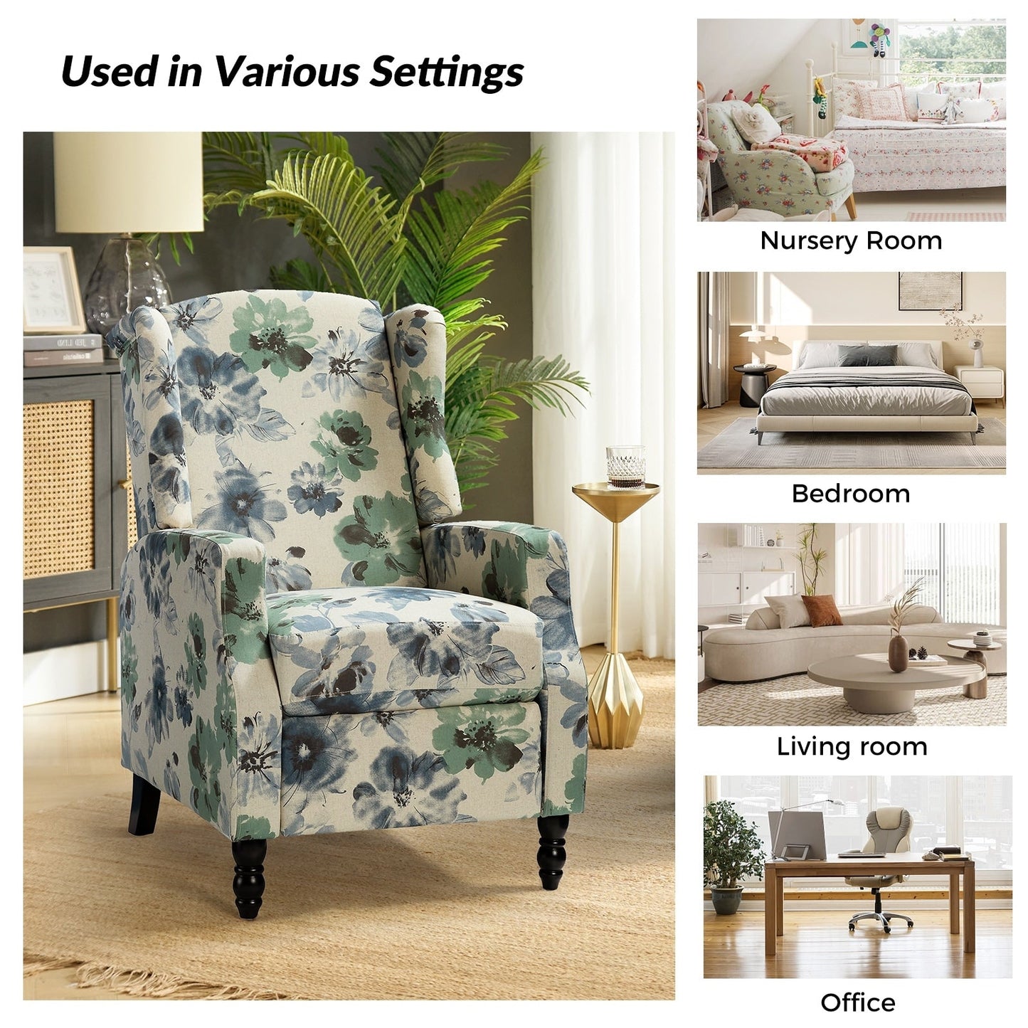 Poltrona reclinabile manuale Damaris Mid-Century Modern con schienale alto, set da 2 di HULALA HOME