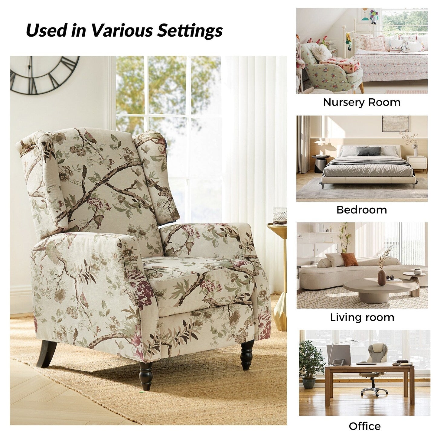 Poltrona reclinabile manuale Damaris Mid-Century Modern con schienale alto, set da 2 di HULALA HOME