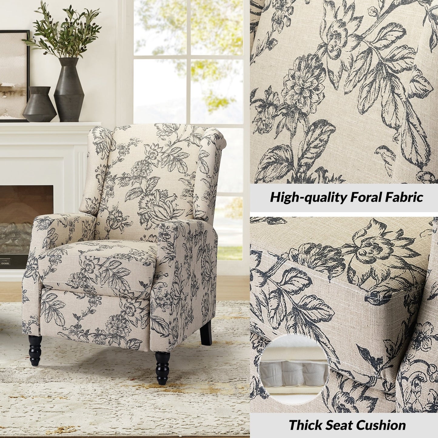 Poltrona reclinabile manuale Damaris Mid-Century Modern con schienale alto, set da 2 di HULALA HOME