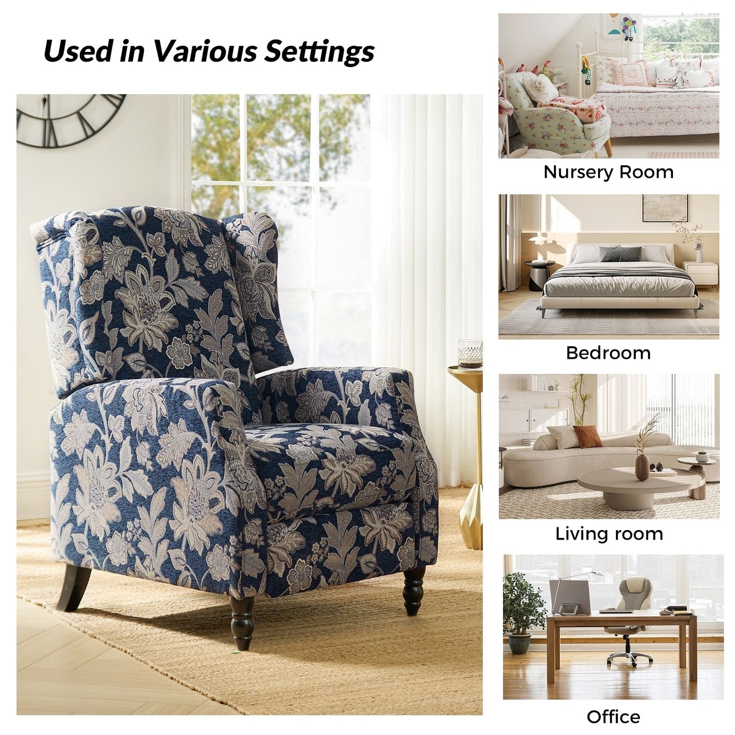 Poltrona reclinabile manuale Damaris Mid-Century Modern con schienale alto, set da 2 di HULALA HOME