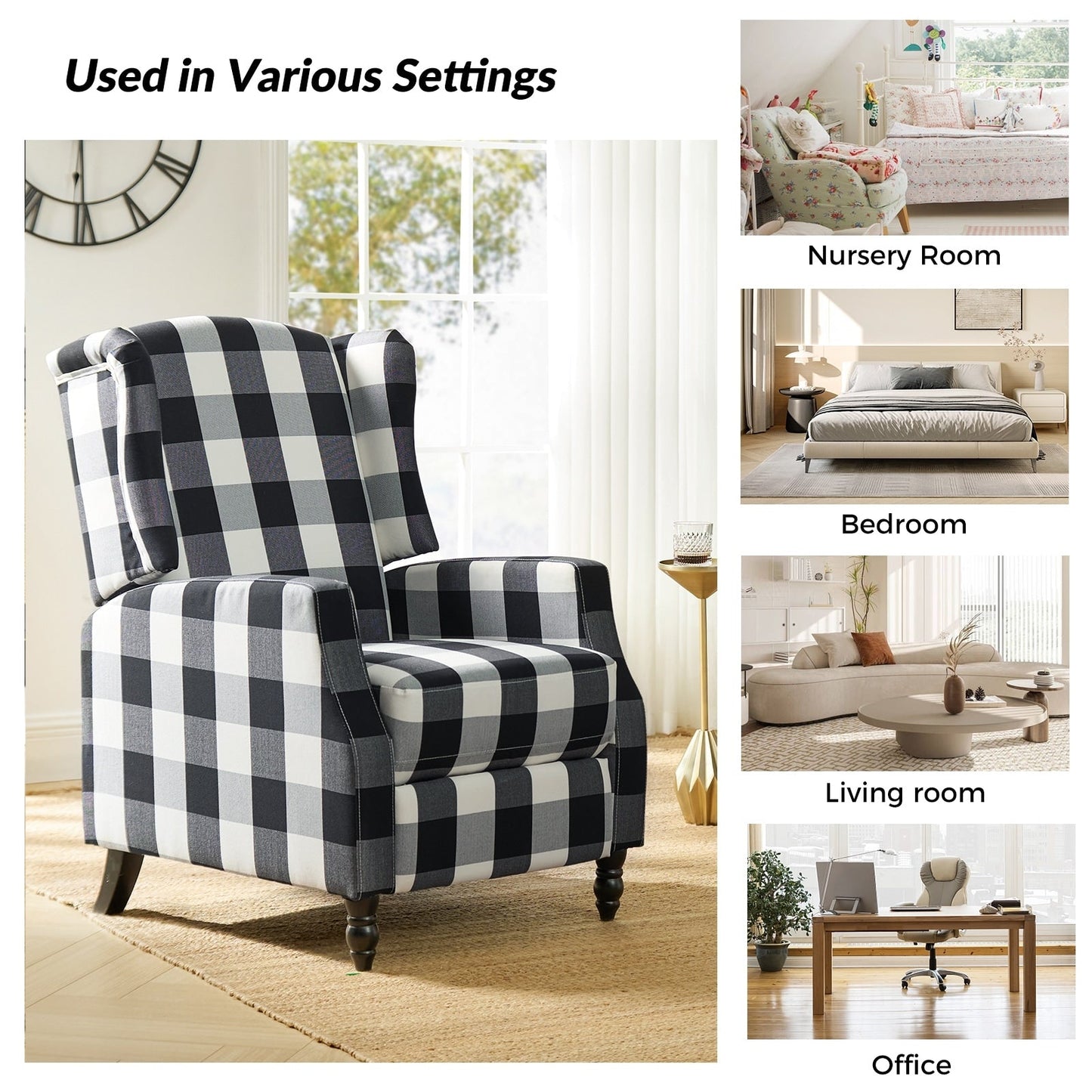 Poltrona reclinabile manuale Damaris Mid-Century Modern con schienale alto, set da 2 di HULALA HOME