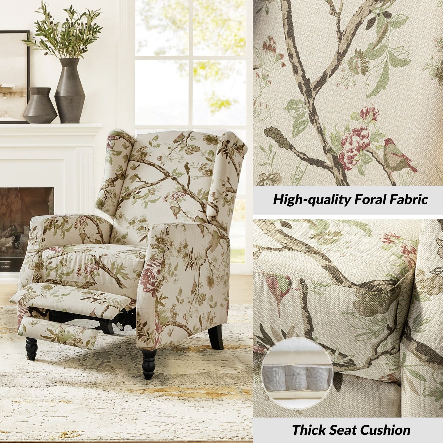 Poltrona reclinabile manuale Damaris Mid-Century Modern con schienale alto, set da 2 di HULALA HOME