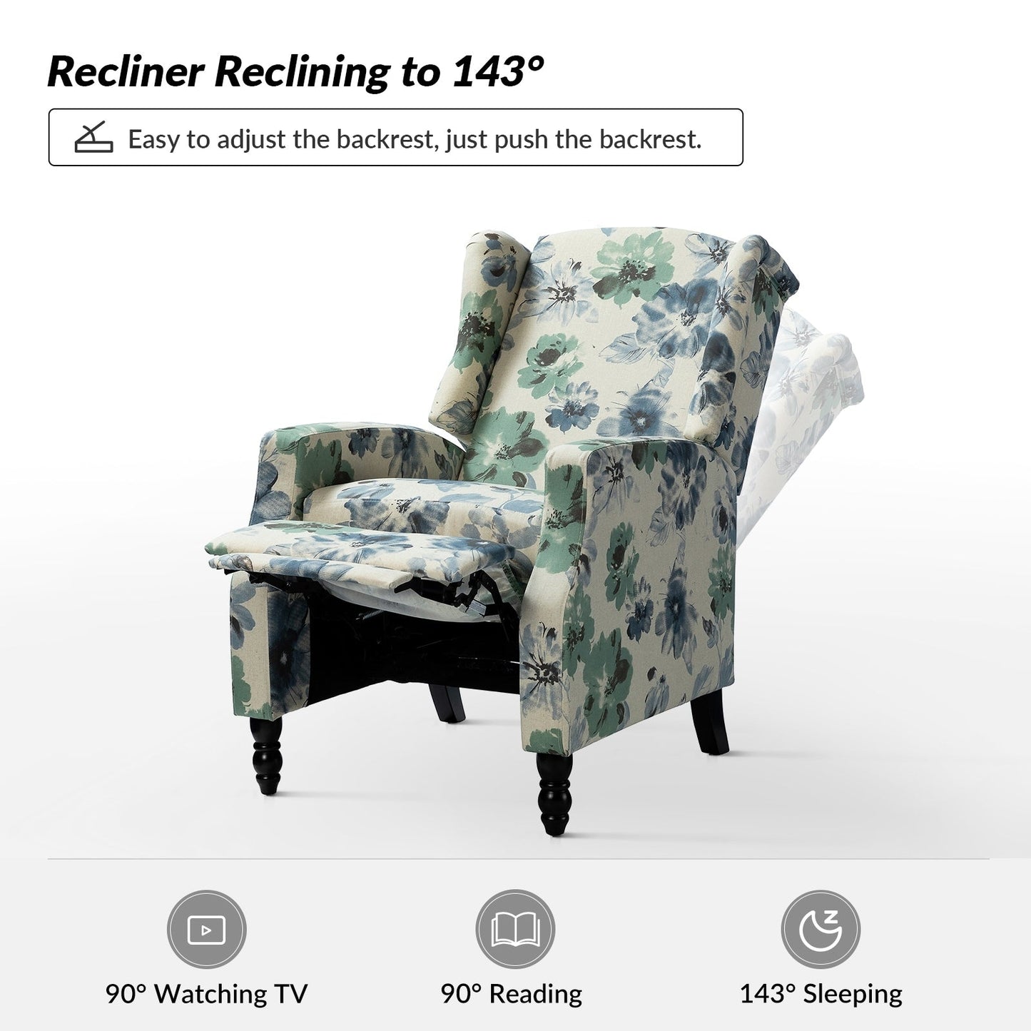 Poltrona reclinabile manuale Damaris Mid-Century Modern con schienale alto, set da 2 di HULALA HOME