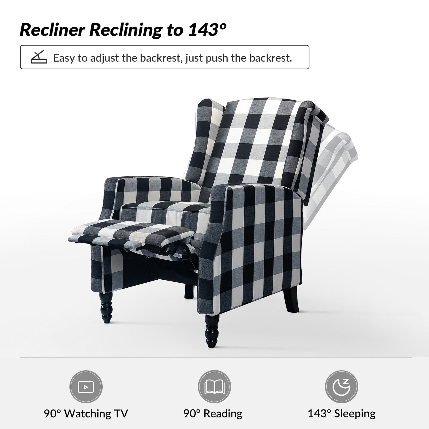 Poltrona reclinabile manuale Damaris Mid-Century Modern con schienale alto, set da 2 di HULALA HOME