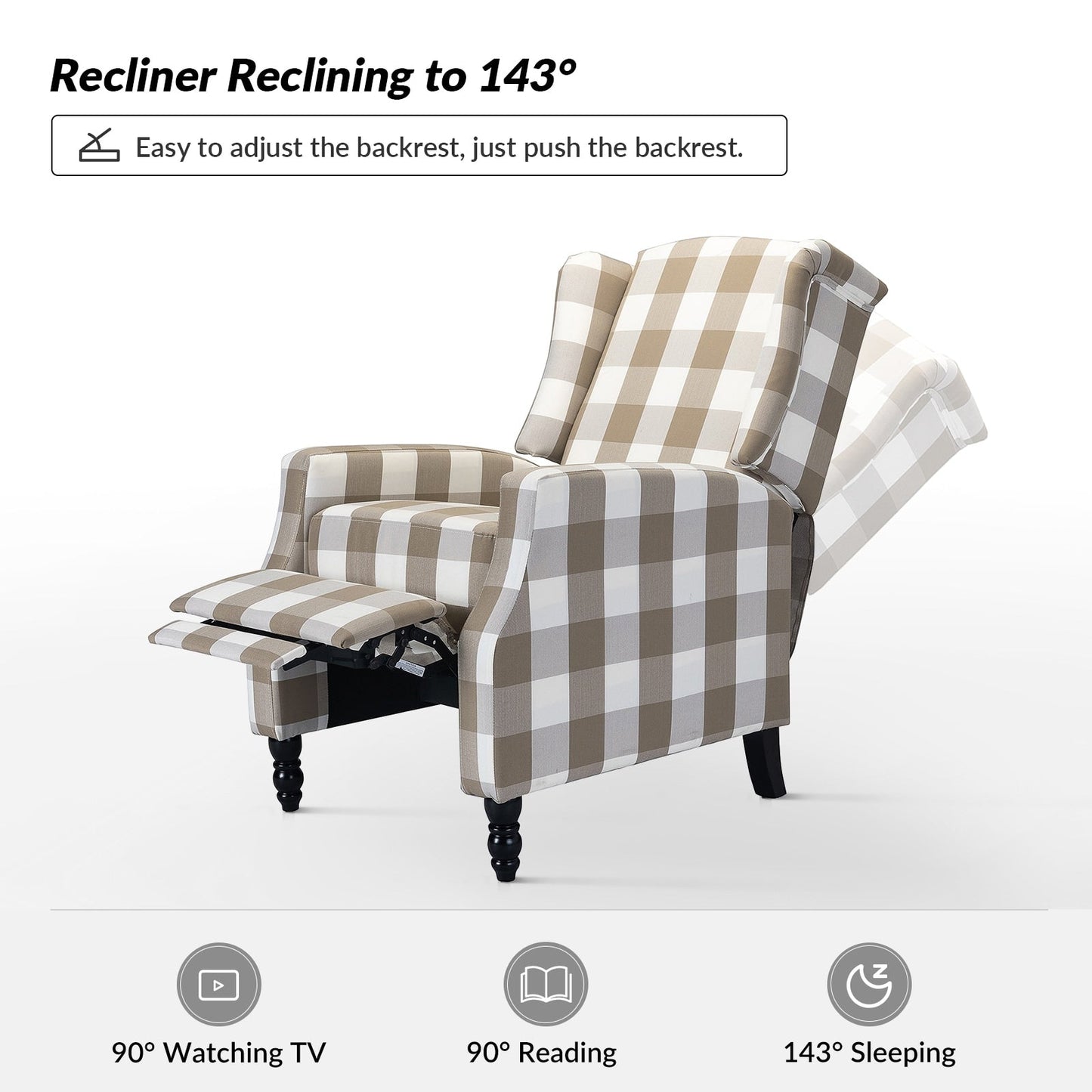 Poltrona reclinabile manuale Damaris Mid-Century Modern con schienale alto, set da 2 di HULALA HOME