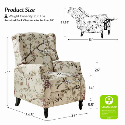 Poltrona reclinabile manuale Damaris Mid-Century Modern con schienale alto, set da 2 di HULALA HOME