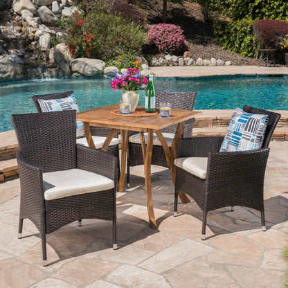 Christopher Knight Home Danby Outdoor Set da pranzo in legno di acacia e vimini da 5 pezzi