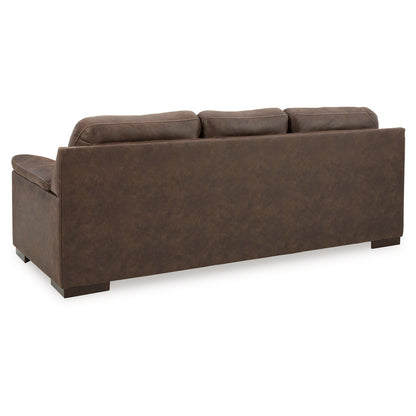 Divano Danie, braccioli svasati con cuscino superiore, in similpelle marrone trapuntata, 96 pollici