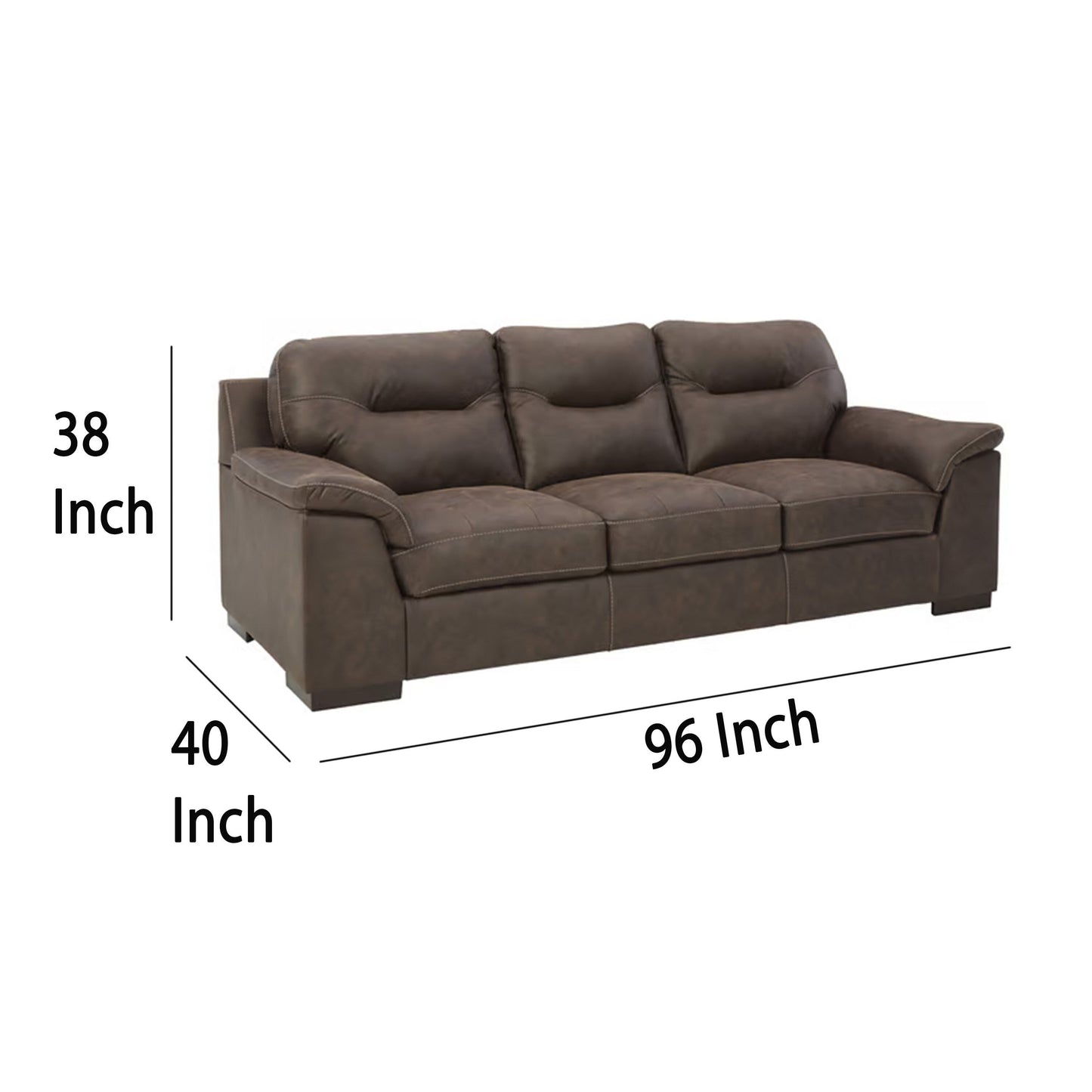 Divano Danie, braccioli svasati con cuscino superiore, in similpelle marrone trapuntata, 96 pollici