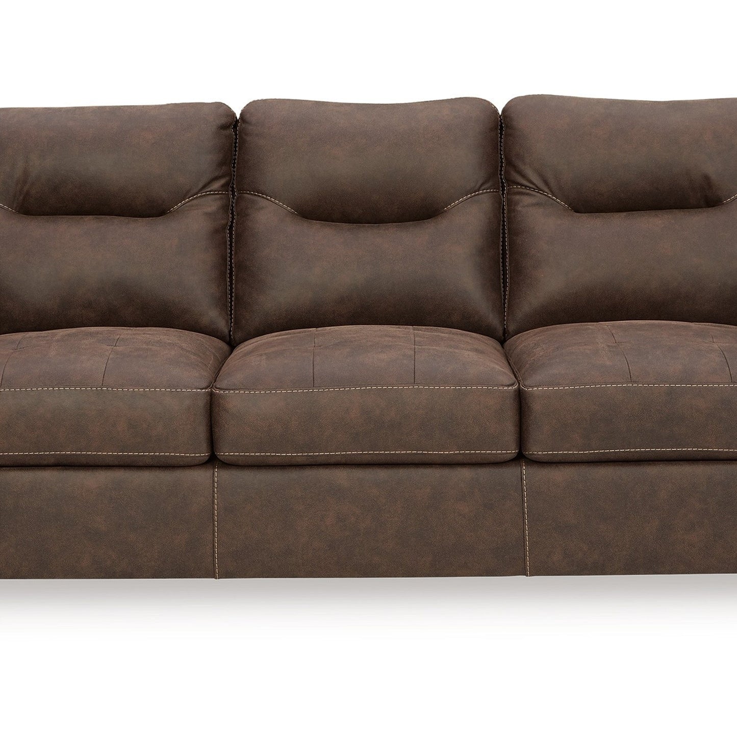 Divano Danie, braccioli svasati con cuscino superiore, in similpelle marrone trapuntata, 96 pollici