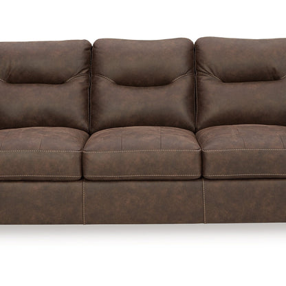 Divano Danie, braccioli svasati con cuscino superiore, in similpelle marrone trapuntata, 96 pollici