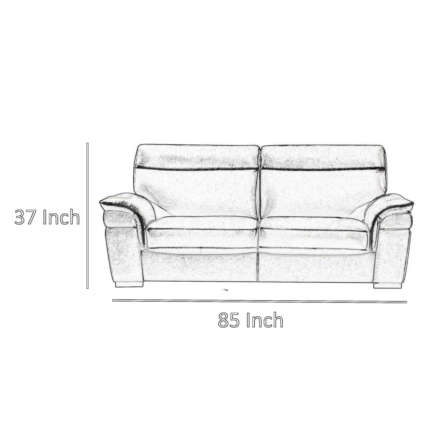 Divano Danny, pelle italiana grigio chiaro, cuscini in schiuma, gambe in legno, 85 pollici