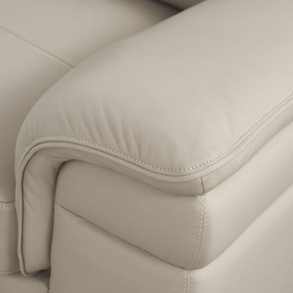 Divano Danny, pelle italiana grigio chiaro, cuscini in schiuma, gambe in legno, 85 pollici