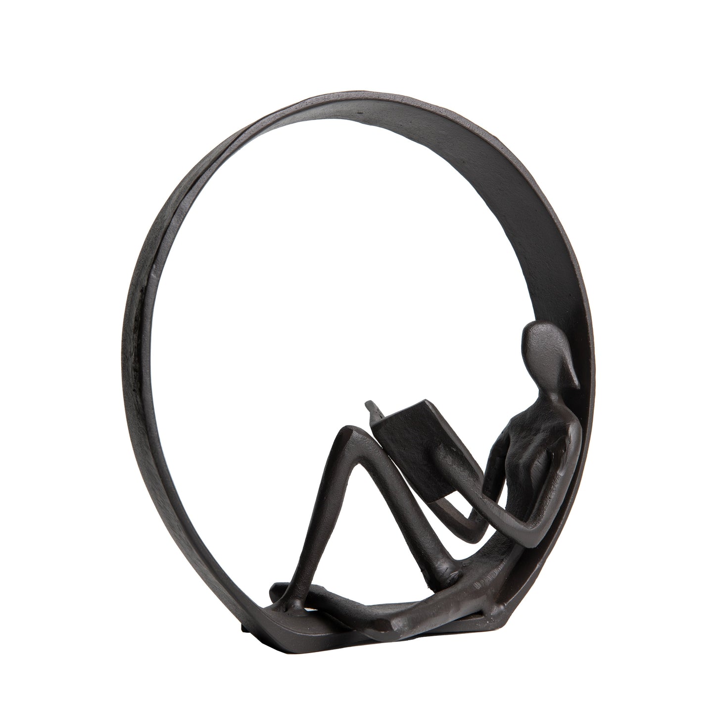 Statua in ghisa con scultura contemporanea del lettore circondato da Danya B. - Opzioni per uomo, donna o doppio fermalibri