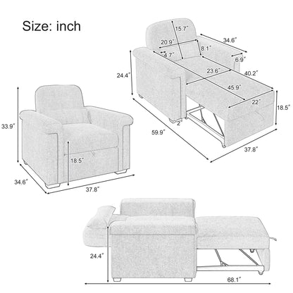 Divano letto singolo trasformabile in poliestere blu scuro con schienale regolabile