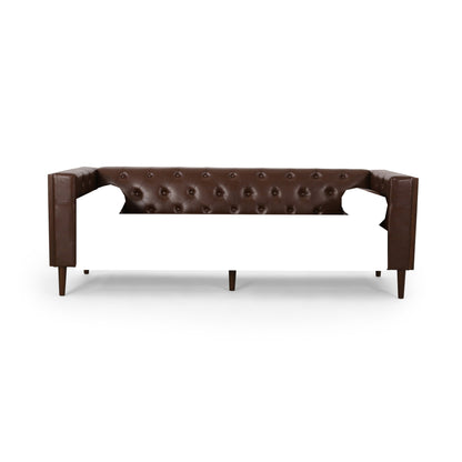 Divano a 3 posti imbottito con bottoni in similpelle marrone scuro 90 con gambe in legno di betulla per soggiorno