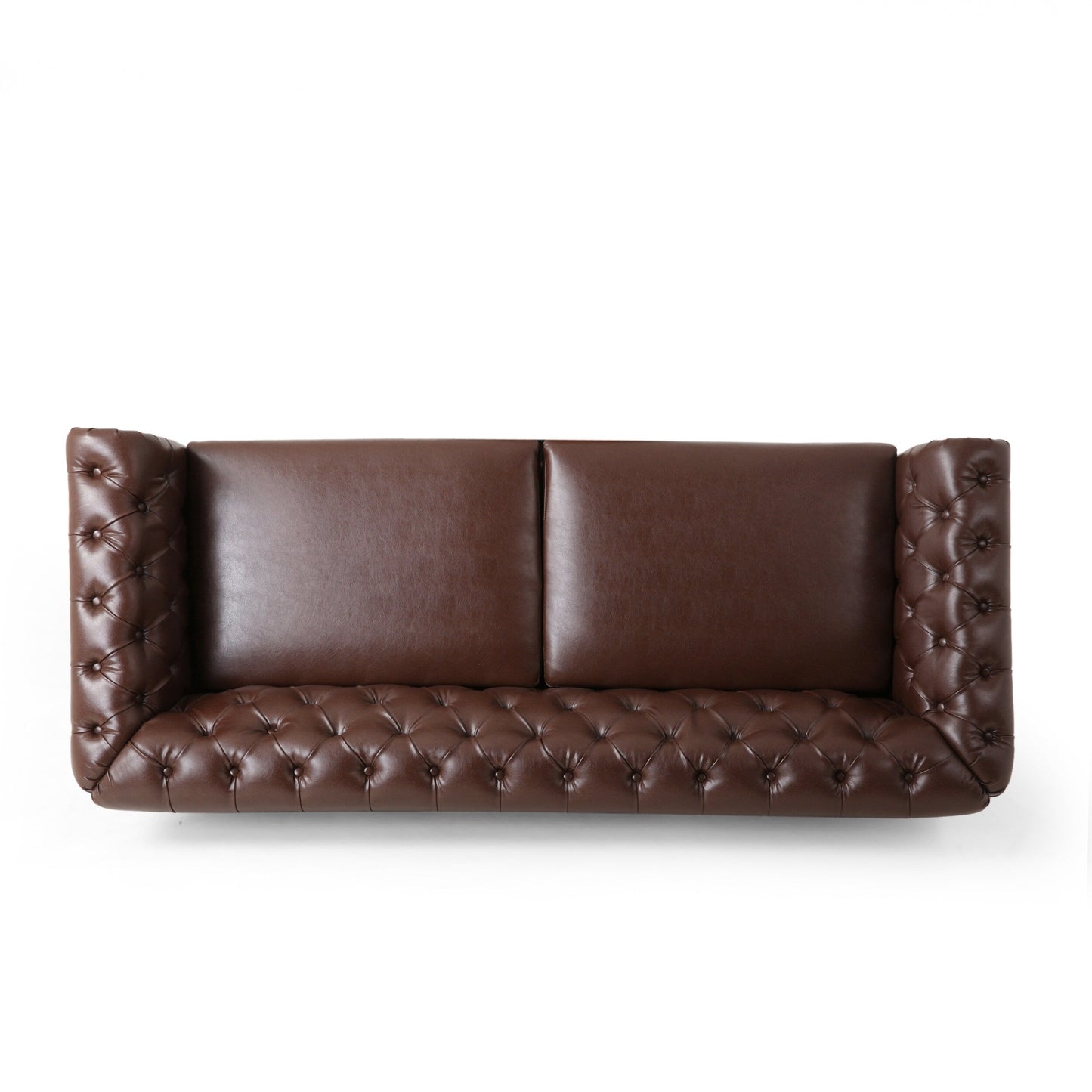 Divano Chesterfield a 3 posti in similpelle marrone scuro con borchie