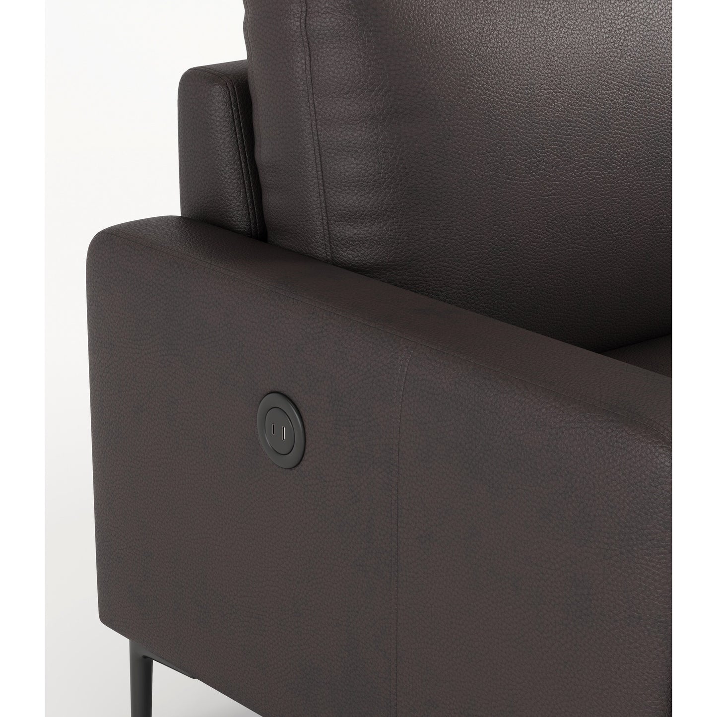 Divano a 3 posti in vera pelle marrone scuro con caricabatterie USB