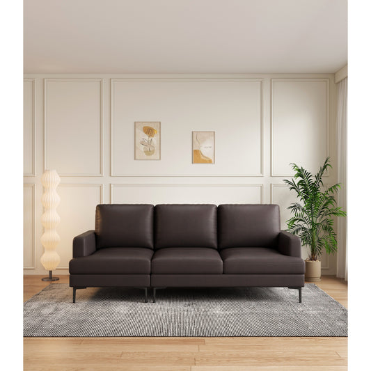 Divano a 3 posti in vera pelle marrone scuro con caricabatterie USB