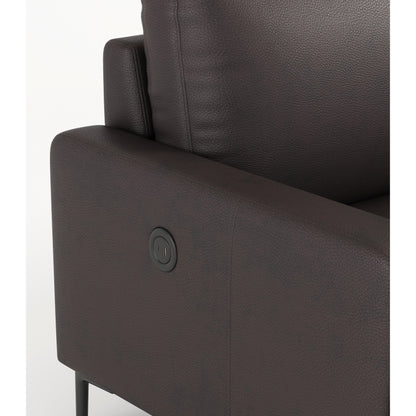 Divano a 3 posti in vera pelle marrone scuro di lusso 77 con caricabatterie USB per soggiorno