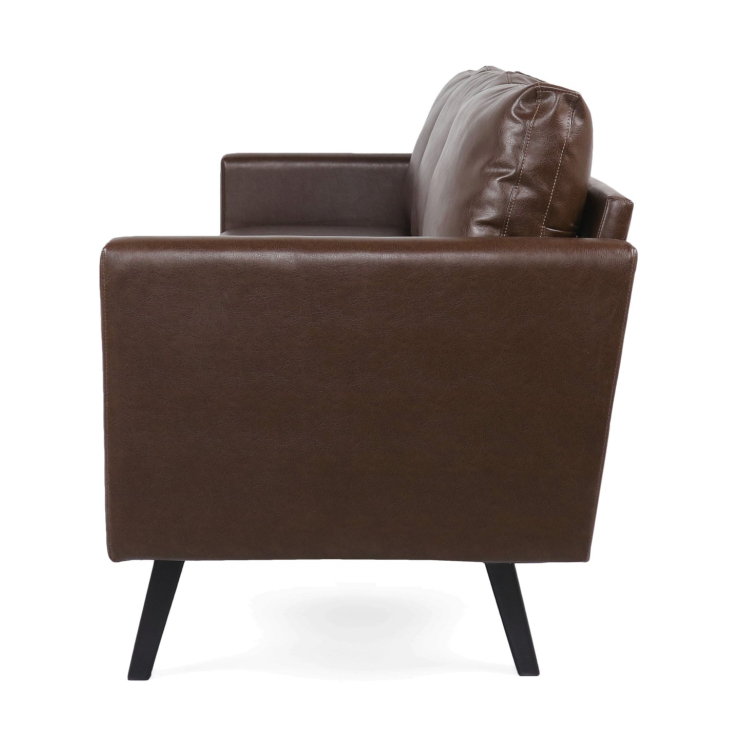 Divano moderno in similpelle marrone scuro da 74 posti con gambe in legno di betulla per soggiorno