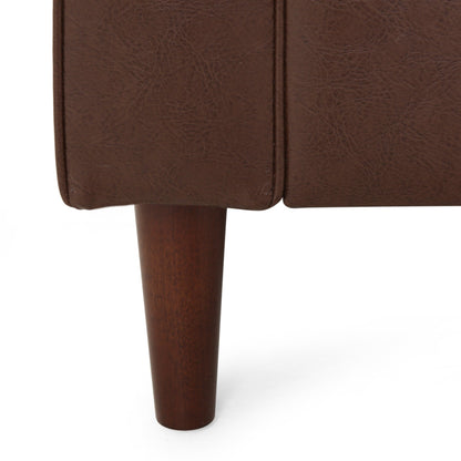 Divano moderno in similpelle marrone scuro 82.25 a 3 posti con gambe in legno per soggiorno