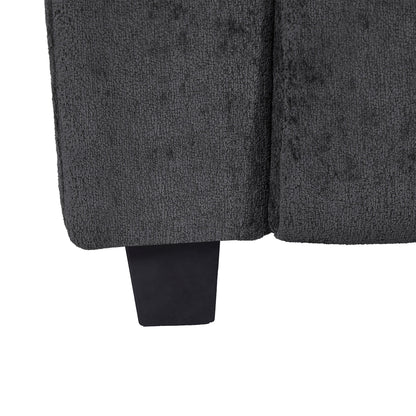 Divano a 3 posti imbottito in ciniglia grigio scuro con gambe in plastica