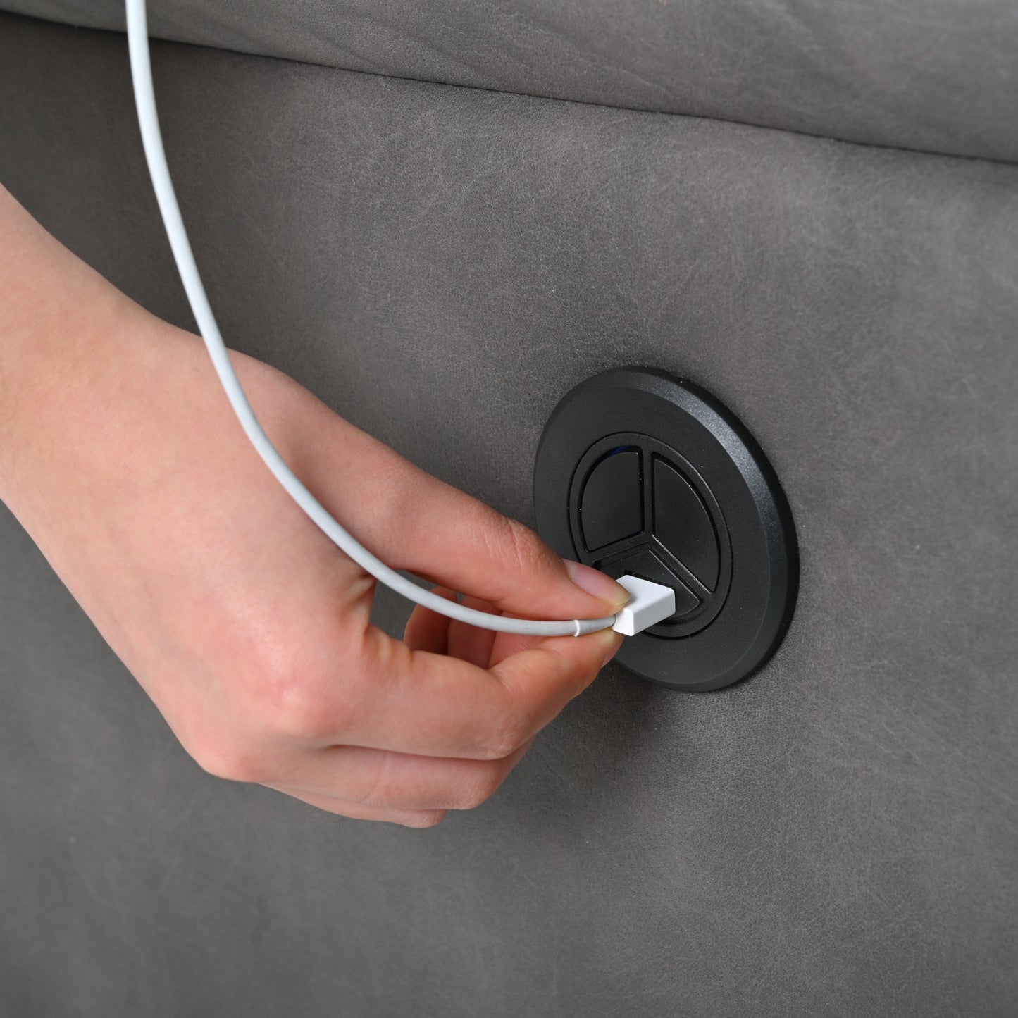 Poltrona reclinabile elettrica in similpelle grigio scuro con porte USB, cuscino spesso per soggiorno