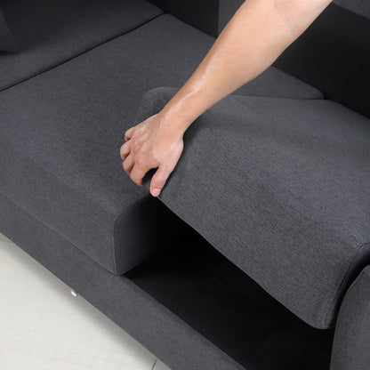 Divano staccabile a 3 posti in lino grigio scuro con struttura in metallo